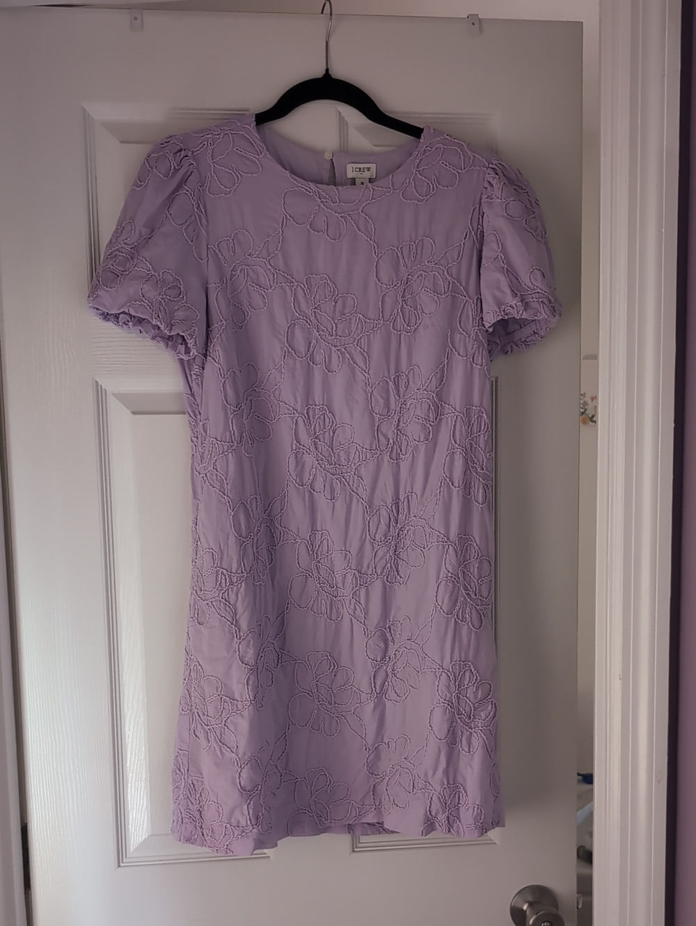 J. Crew Lavender Embroidered Puff-Sleeve Mini Dress